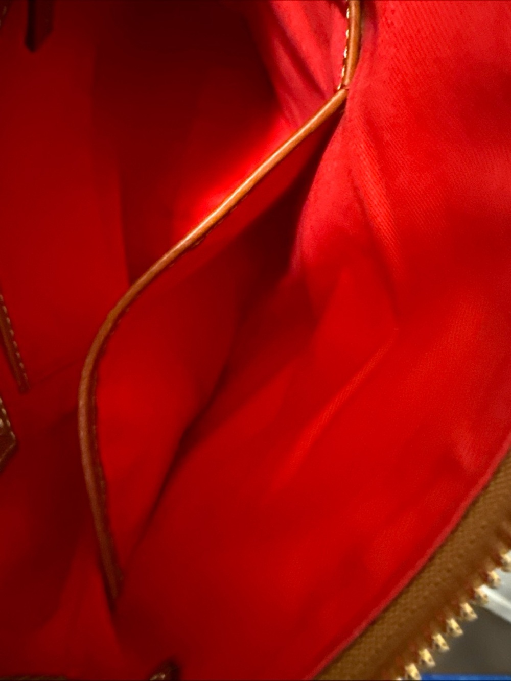 Dooney & Bourke Red Pebble Leather Shoulder Bag with Brown Trim - Picture 13 of 16